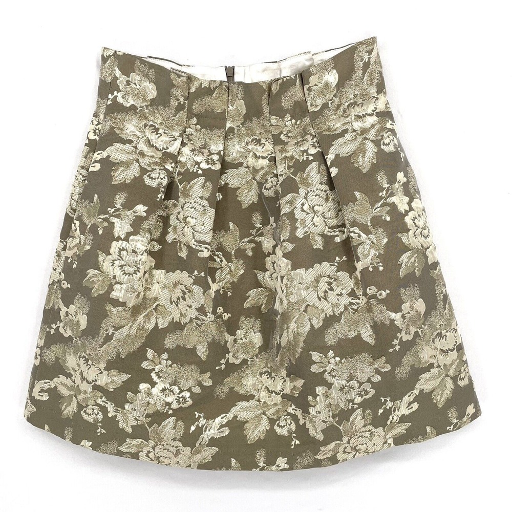 Alice + Olivia Gold Metallic Floral High Waist Mini Skirt Size 6‎